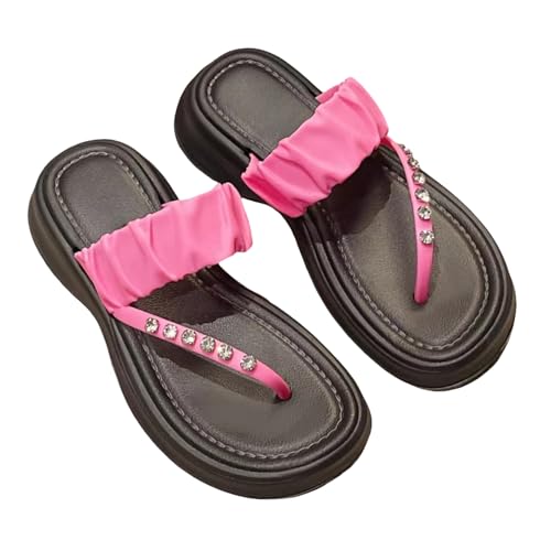 BBAUER Sandalen Sommer Damen Sandalen Mit Dicker Sohle, Lässige Hausschuhe, Damen Pu Riemen Slipper, Flip-Flops-B-Rosarot-36-37 von BBAUER