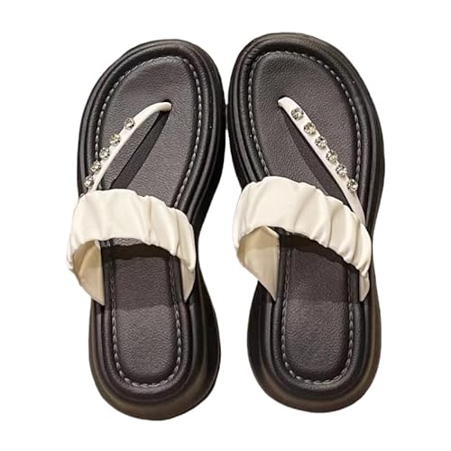 BBAUER Sandalen Sommer Damen Sandalen Mit Dicker Sohle, Lässige Hausschuhe, Damen Pu Riemen Slipper, Flip-Flops-B-Weiß-36-37 von BBAUER