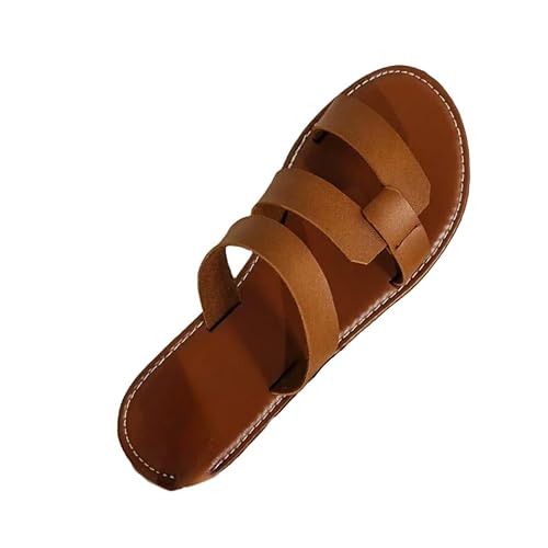 BBAUER Sandalen Sommer Einfarbige Flache Sandalen Offene Zehe Outdoor Hausschuhe Strand Damenschuhe Plus Größe Hausschuhe-Schokolade-38 von BBAUER