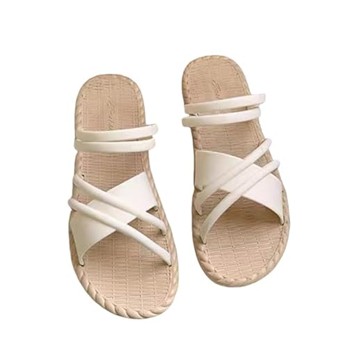 BBAUER Sandalen Sommer Schuhe Frauen Sandalen Flache Hausschuhe Dünne Strand Sandalen Frauen Flip-Flops Hausschuhe-Cremeweiß-39 von BBAUER