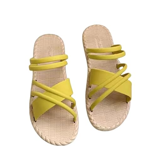 BBAUER Sandalen Sommer Schuhe Frauen Sandalen Flache Hausschuhe Dünne Strand Sandalen Frauen Flip-Flops Hausschuhe-Gelb-35 von BBAUER