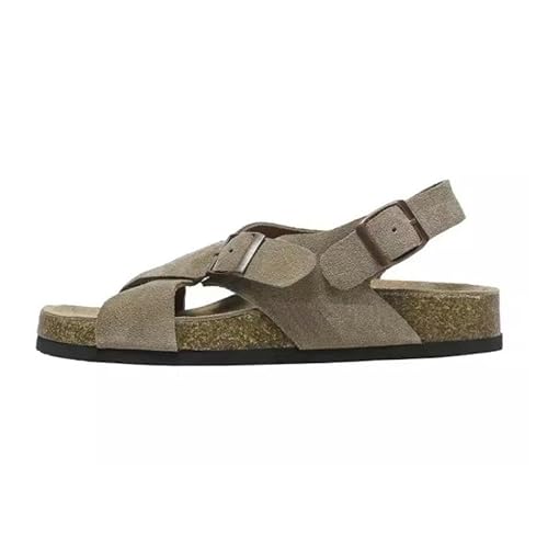 Sandalen Pantoletten Damen Clogs Kork-Einlegesohlen Sandalen Mit Fußgewölbeunterstützung Outdoor-Strandpantoffeln-Dunkel Khaki-39 von BBAUER