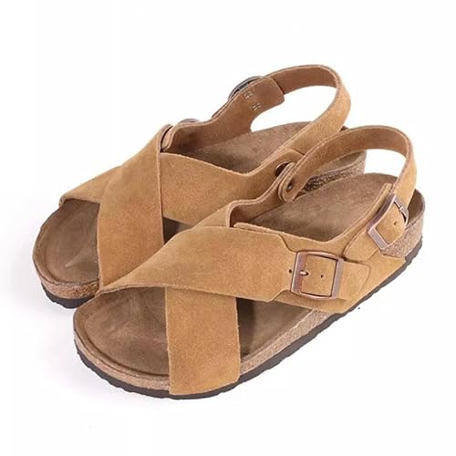 Sandalen Pantoletten Damen Clogs Kork-Einlegesohlen Sandalen Mit Fußgewölbeunterstützung Outdoor-Strandpantoffeln-Schokolade-38 von BBAUER