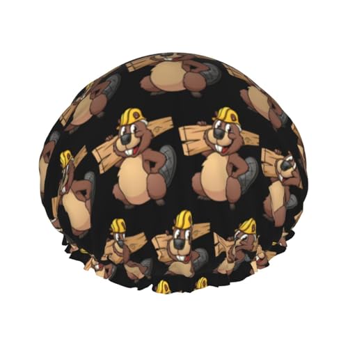 BBEXJIGY Beaver Working Print Doppellagige Duschhaube, wiederverwendbare Duschhauben für Damen und Herren von BBEXJIGY