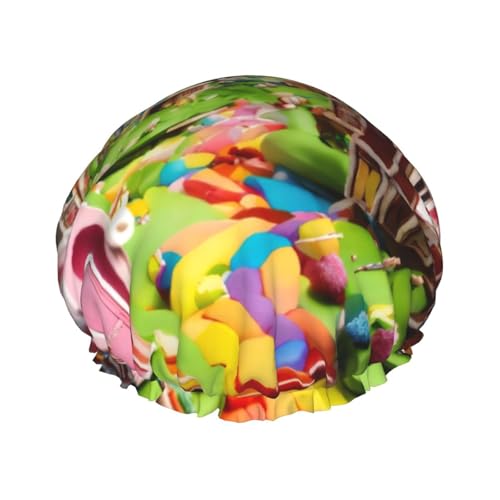 BBEXJIGY Candy Land Print Doppellagige Duschhaube, wiederverwendbare Duschhauben für Damen und Herren von BBEXJIGY