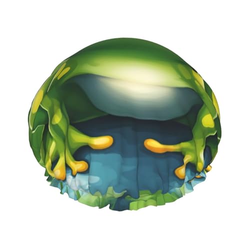 BBEXJIGY Cartoon Frosch 1 Druck Doppellagige Duschhaube Wiederverwendbare Duschhauben für Damen Herren von BBEXJIGY