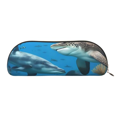BBEXJIGY Delfine Sea Turtle Shark Octopus Coral Reef Print Stilvolle Mini-Aufbewahrungstasche für Augenbrauenstifte und kleine Essentials, Gold, Einheitsgröße von BBEXJIGY