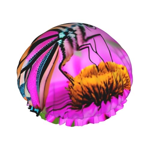 BBEXJIGY Doppelschichtige Duschhaube mit Blumenmuster und Schmetterlings-Aufdruck, wiederverwendbare Duschhauben für Damen und Herren von BBEXJIGY