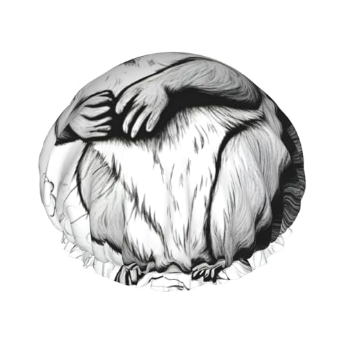 BBEXJIGY Doppelschichtige Duschhaube mit Cartoon-Eichhörnchen-Druck, wiederverwendbare Duschhauben für Damen und Herren von BBEXJIGY