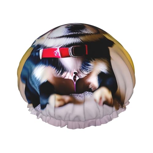 BBEXJIGY Doppelschichtige Duschhaube mit Chihuahua-Hunde-Aufdruck, wiederverwendbare Duschhauben für Damen und Herren von BBEXJIGY