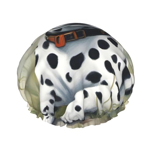 BBEXJIGY Doppelschichtige Duschhaube mit Dalmatiner-Druck, wiederverwendbare Duschhauben für Damen und Herren von BBEXJIGY