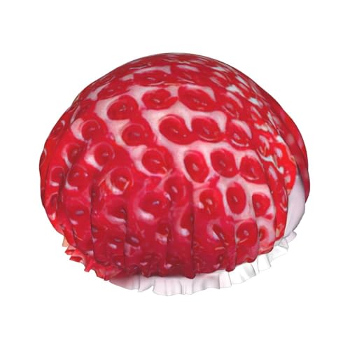 BBEXJIGY Doppelschichtige Duschhaube mit Erdbeerdruck, wiederverwendbare Duschhauben für Damen und Herren von BBEXJIGY