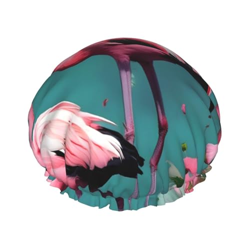 BBEXJIGY Doppelschichtige Duschhaube mit Flamingo-Blumendruck, wiederverwendbare Duschhauben für Damen und Herren von BBEXJIGY