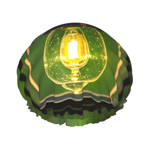 BBEXJIGY Doppelschichtige Duschhaube mit Glühwürmchen-und Laternen-Druck, wiederverwendbare Duschhauben für Damen und Herren von BBEXJIGY