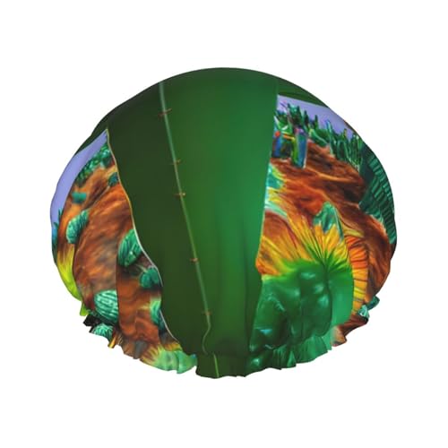 BBEXJIGY Doppelschichtige Duschhaube mit Kaktus-Wüstendruck, wiederverwendbare Duschhauben für Damen und Herren von BBEXJIGY