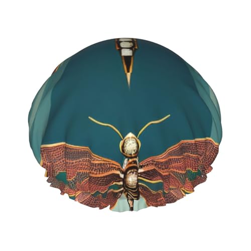 BBEXJIGY Doppelschichtige Duschhaube mit Libellen- und Lotusdruck, wiederverwendbare Duschhauben für Damen und Herren von BBEXJIGY