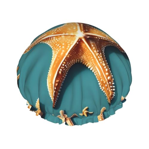 BBEXJIGY Doppelschichtige Duschhaube mit Seestern-Druck, wiederverwendbare Duschhauben für Damen und Herren von BBEXJIGY