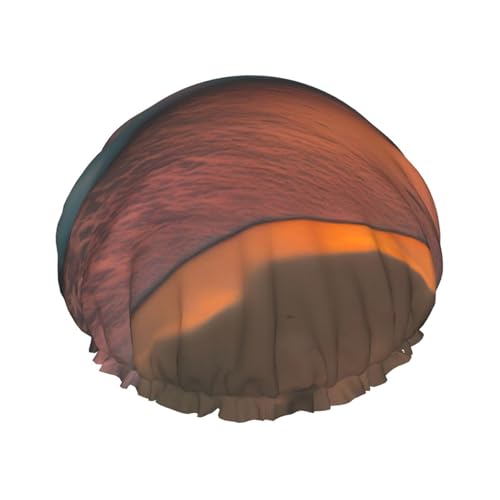 BBEXJIGY Doppelschichtige Duschhaube mit Sonnenuntergang am Strand, wiederverwendbare Duschhauben für Damen und Herren von BBEXJIGY