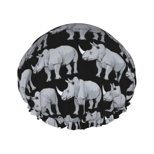 BBEXJIGY Doppelschichtige Duschhaube mit Tier-Nashorn-Druck, wiederverwendbare Duschhauben für Damen und Herren von BBEXJIGY