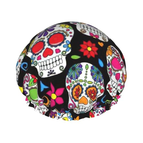 BBEXJIGY Doppelschichtige Duschhaube mit Totenkopf-Motiv, wiederverwendbare Duschhauben für Damen und Herren von BBEXJIGY