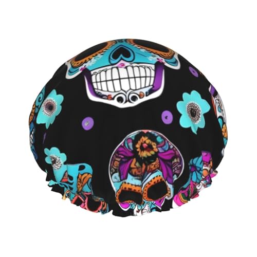BBEXJIGY Doppelschichtige Duschhaube mit Totenkopf-Motiv, wiederverwendbare Duschhauben für Damen und Herren von BBEXJIGY