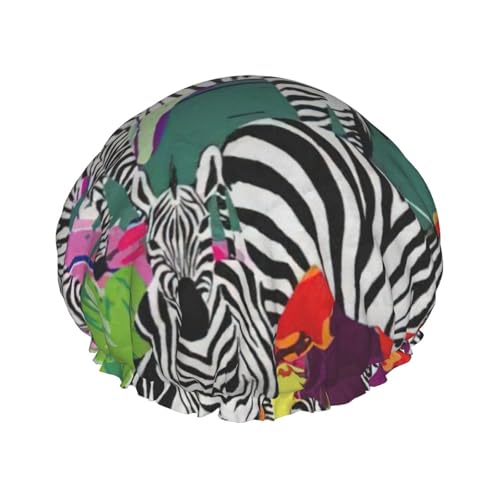 BBEXJIGY Doppelschichtige Duschhaube mit Zebramuster, wiederverwendbare Duschhauben für Damen und Herren von BBEXJIGY