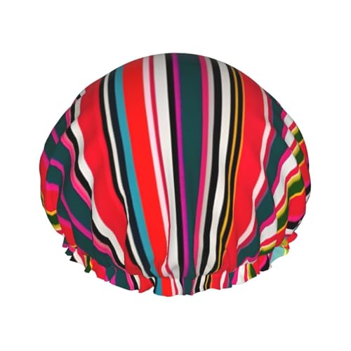 BBEXJIGY Doppelschichtige Duschhaube mit buntem Streifendruck, wiederverwendbare Duschhauben für Damen und Herren von BBEXJIGY