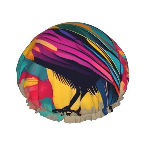 BBEXJIGY Doppelschichtige Duschhaube mit buntem Vogeldruck, wiederverwendbare Duschhauben für Damen und Herren von BBEXJIGY