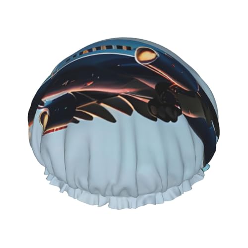 BBEXJIGY Doppelschichtige Duschhaube mit fliegendem Flugzeugdruck, wiederverwendbare Duschhauben für Damen und Herren von BBEXJIGY