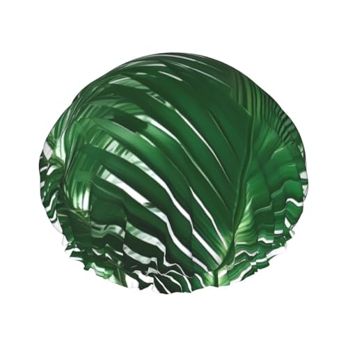 BBEXJIGY Doppelschichtige Duschhaube mit grünem Palmblatt-Druck, wiederverwendbare Duschhauben für Damen und Herren von BBEXJIGY