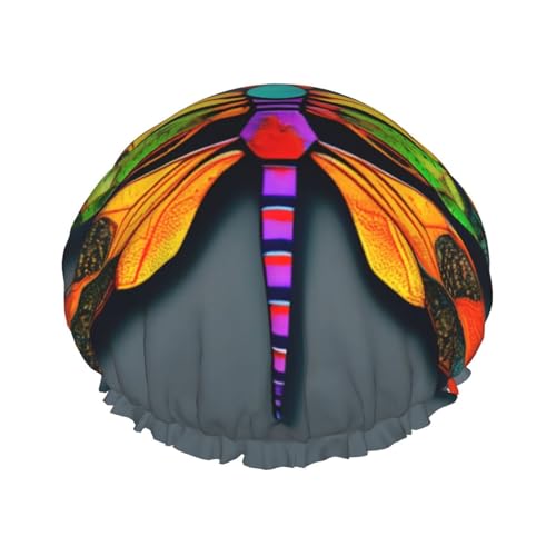 BBEXJIGY Doppelschichtige Duschhaube mit niedlichem Libellen-Druck, wiederverwendbare Duschhauben für Damen und Herren von BBEXJIGY