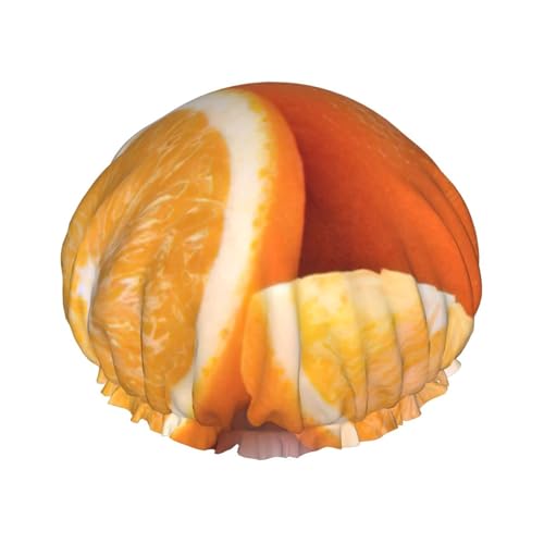 BBEXJIGY Doppelschichtige Duschhaube mit orangefarbenem Druck, wiederverwendbare Duschhauben für Damen und Herren von BBEXJIGY