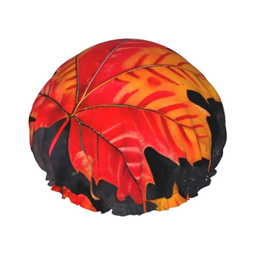 BBEXJIGY Doppelschichtige Duschhaube mit rotem Blättermuster, wiederverwendbare Duschhauben für Damen und Herren von BBEXJIGY