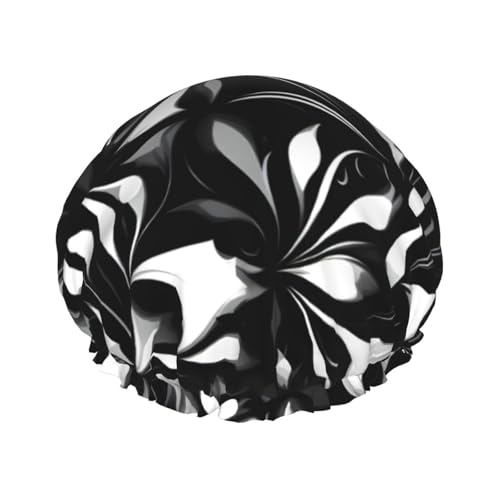 BBEXJIGY Doppelschichtige Duschhaube mit schwarz-weißem Muster, wiederverwendbar, für Damen und Herren von BBEXJIGY