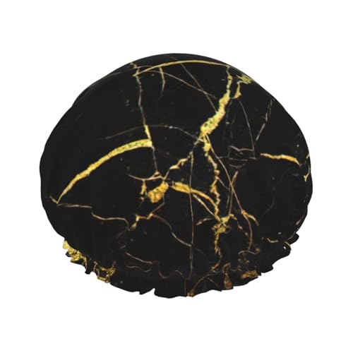 BBEXJIGY Doppelschichtige Duschhaube mit schwarzem Marmor-Druck, wiederverwendbare Duschhauben für Damen und Herren von BBEXJIGY