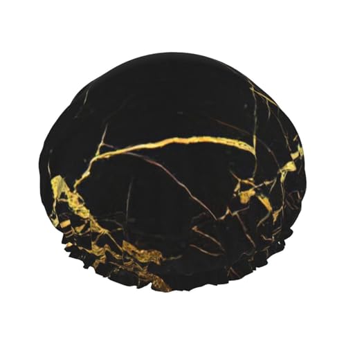 BBEXJIGY Doppelschichtige Duschhaube mit schwarzem und goldenem Hintergrund, wiederverwendbare Duschhauben für Damen und Herren von BBEXJIGY