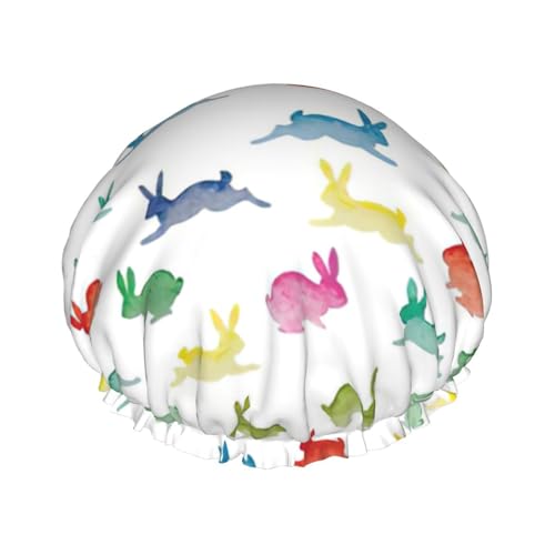 BBEXJIGY Hasen in verschiedenen Posen springen Laufen Druck Doppellagige Duschhaube Wiederverwendbare Duschhauben für Damen Herren von BBEXJIGY