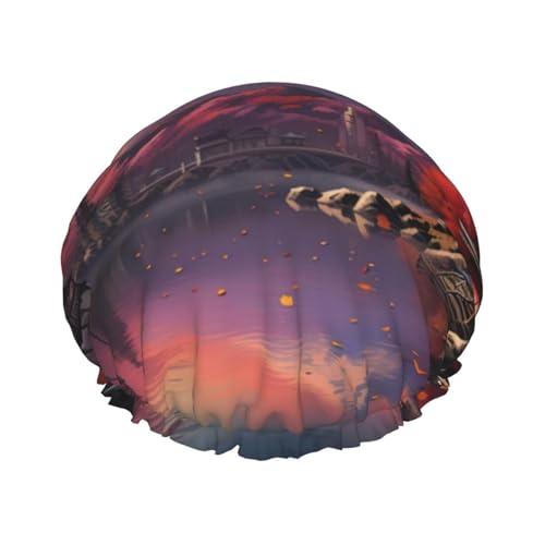 BBEXJIGY Japan Mount Fuji Landschaftsdruck Doppellagige Duschhaube Wiederverwendbare Duschhauben für Damen Herren von BBEXJIGY