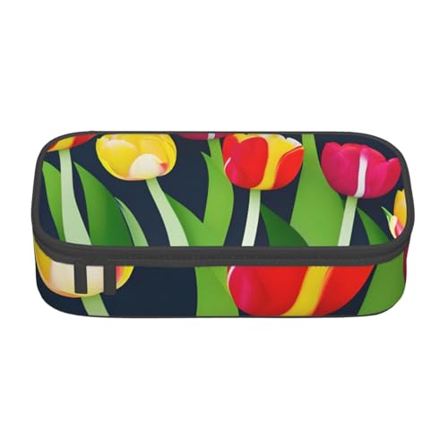 BBEXJIGY Kosmetiktasche mit buntem Tulpengrafikdruck, großes Fassungsvermögen, für Augenbrauenstifte, Schwarz, Einheitsgröße von BBEXJIGY