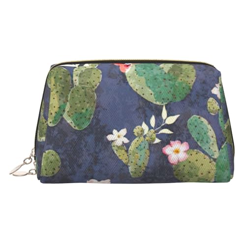 BBEXJIGY Kulturbeutel aus Leder mit Aquarell-Kaktusdruck, für Damen, Kulturbeutel, Kosmetiktasche, Make-up-Tasche von BBEXJIGY