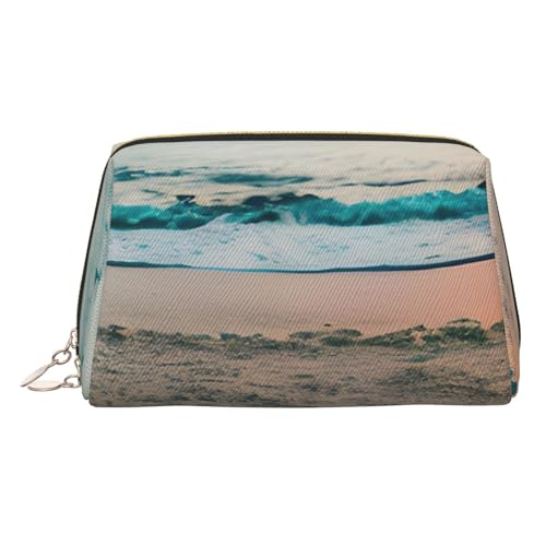 BBEXJIGY Kulturbeutel aus Leder mit Sonnenuntergang-Motiv, für Damen, Kulturbeutel, Kosmetiktasche, Make-up-Tasche von BBEXJIGY