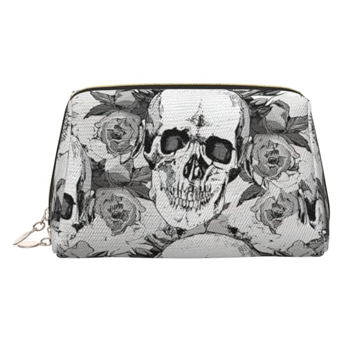 BBEXJIGY Kulturbeutel aus Leder mit Totenkopf-Skelett-Aufdruck, für Damen, Kulturbeutel, Kosmetiktasche, Make-up-Tasche von BBEXJIGY