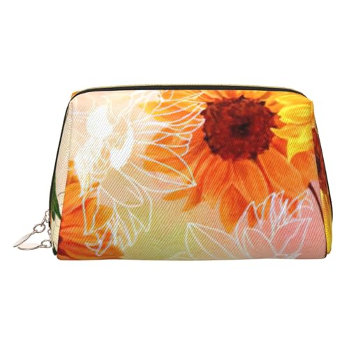 BBEXJIGY Kulturbeutel aus Leder mit schönem Sonnenblumen-Aufdruck, für Damen, Kulturbeutel, Kosmetiktasche, Make-up-Tasche von BBEXJIGY