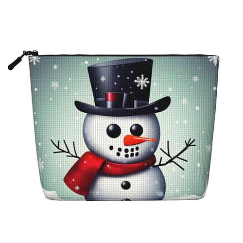 BBEXJIGY Make-up-Tasche mit Weihnachts-Schneemann-Aufdruck, einlagig, Leinenähnlich, stilvoll, praktischer Organizer für Kosmetika, Schwarz, Einheitsgröße von BBEXJIGY
