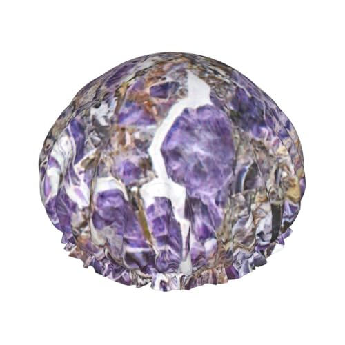 BBEXJIGY Marmor lila Druck Doppellagige Duschhaube wiederverwendbare Duschhauben für Damen und Herren von BBEXJIGY