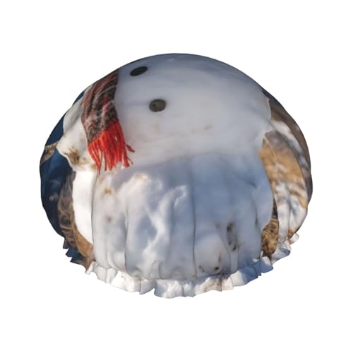 BBEXJIGY Niedliche Snowboard Schneemann Druck Doppellagige Duschhaube Wiederverwendbare Duschhauben für Damen Herren von BBEXJIGY