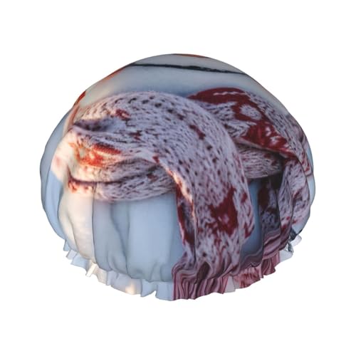 BBEXJIGY Niedliche Snowboard Schneemann Druck Doppellagige Duschhaube Wiederverwendbare Duschhauben für Damen Herren von BBEXJIGY