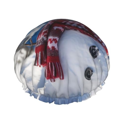 BBEXJIGY Niedliche Snowboard Schneemann Druck Doppellagige Duschhaube Wiederverwendbare Duschhauben für Damen Herren von BBEXJIGY