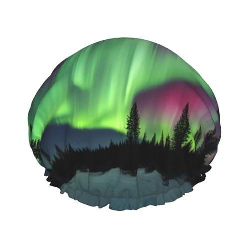 BBEXJIGY Northern Lights Painting Print Doppellagige Duschhaube Wiederverwendbare Duschhauben für Damen Herren von BBEXJIGY