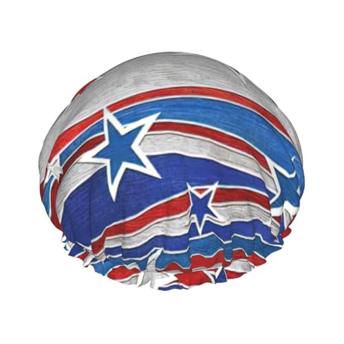 BBEXJIGY Patriotische Sterne Streifen Unabhängigkeitstag Druck Doppellagige Duschhaube Wiederverwendbare Duschhauben für Damen Herren von BBEXJIGY